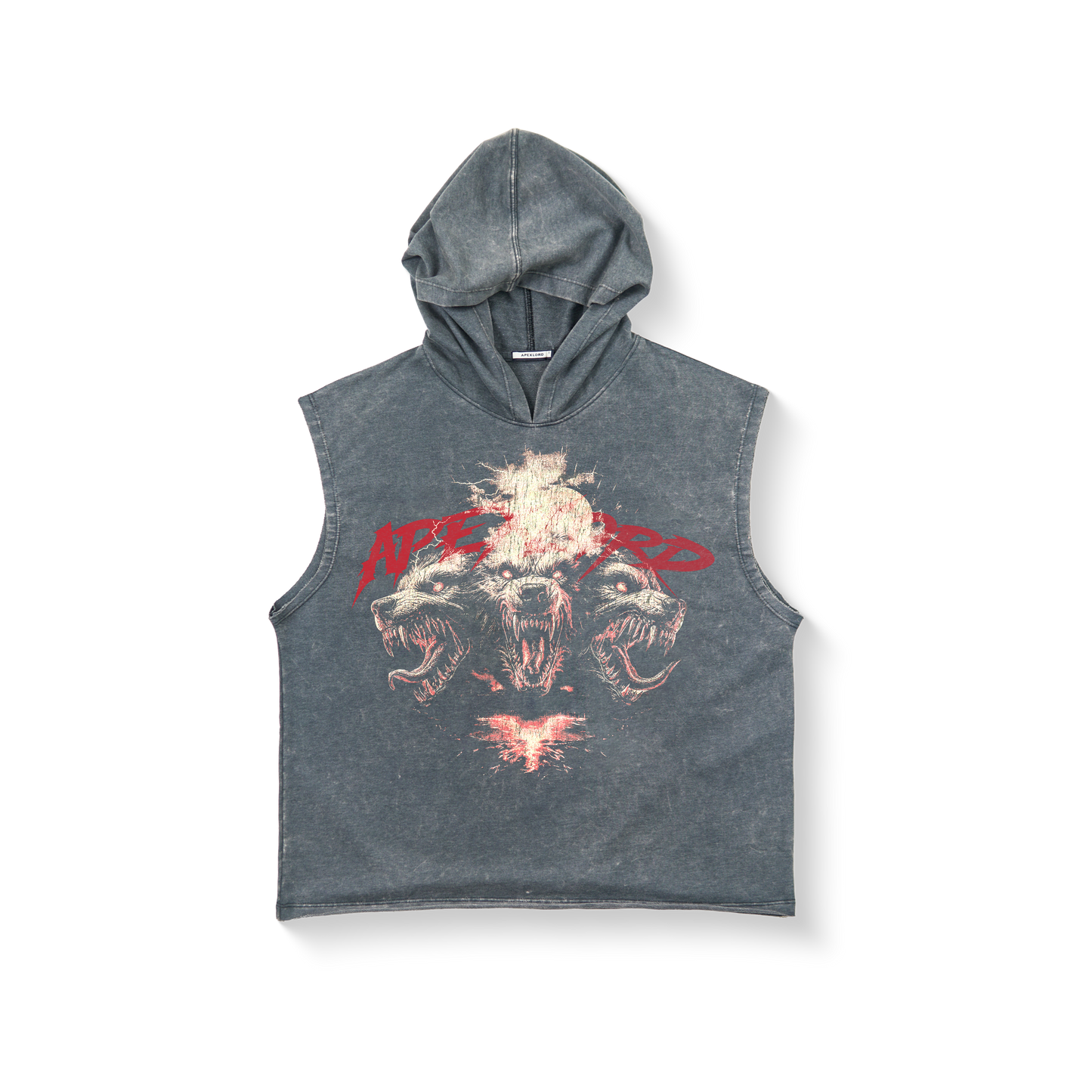 Acidwash Rugged Pitbull Cut Off Hoodies