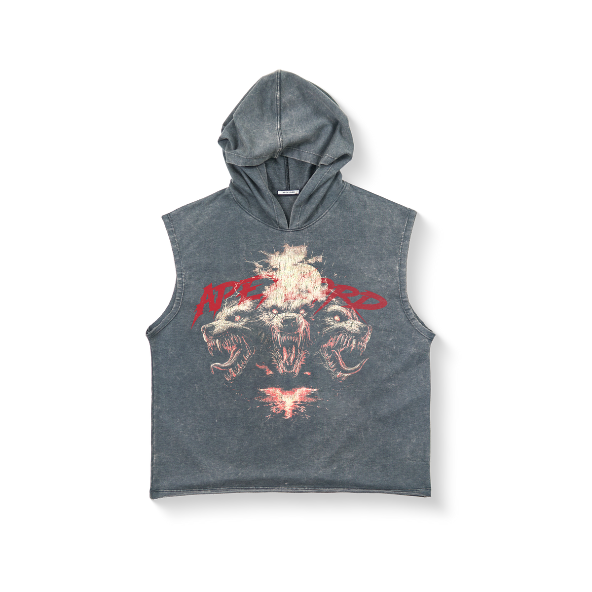Acidwash Rugged Pitbull Cut Off Hoodies