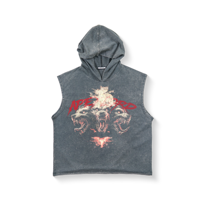 Acidwash Rugged Pitbull Cut Off Hoodies