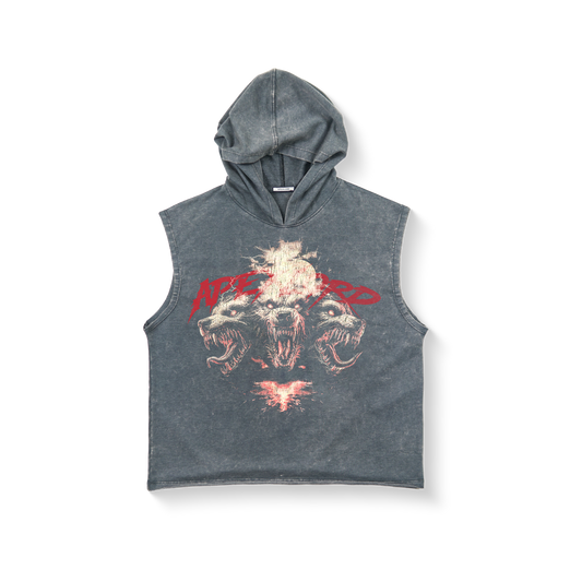 Acidwash Rugged Pitbull Cut Off Hoodies