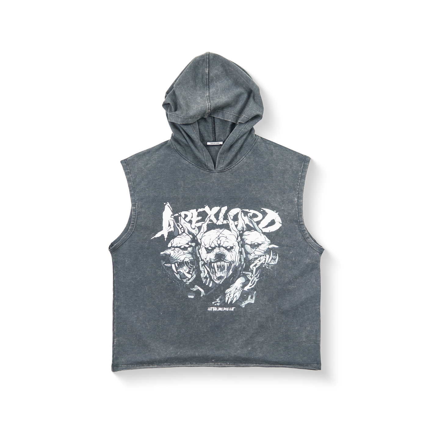 Acidwash Rugged Pitbull Cut Off Hoodies