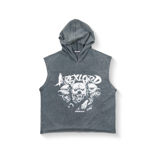 Acidwash Rugged Pitbull Cut Off Hoodies