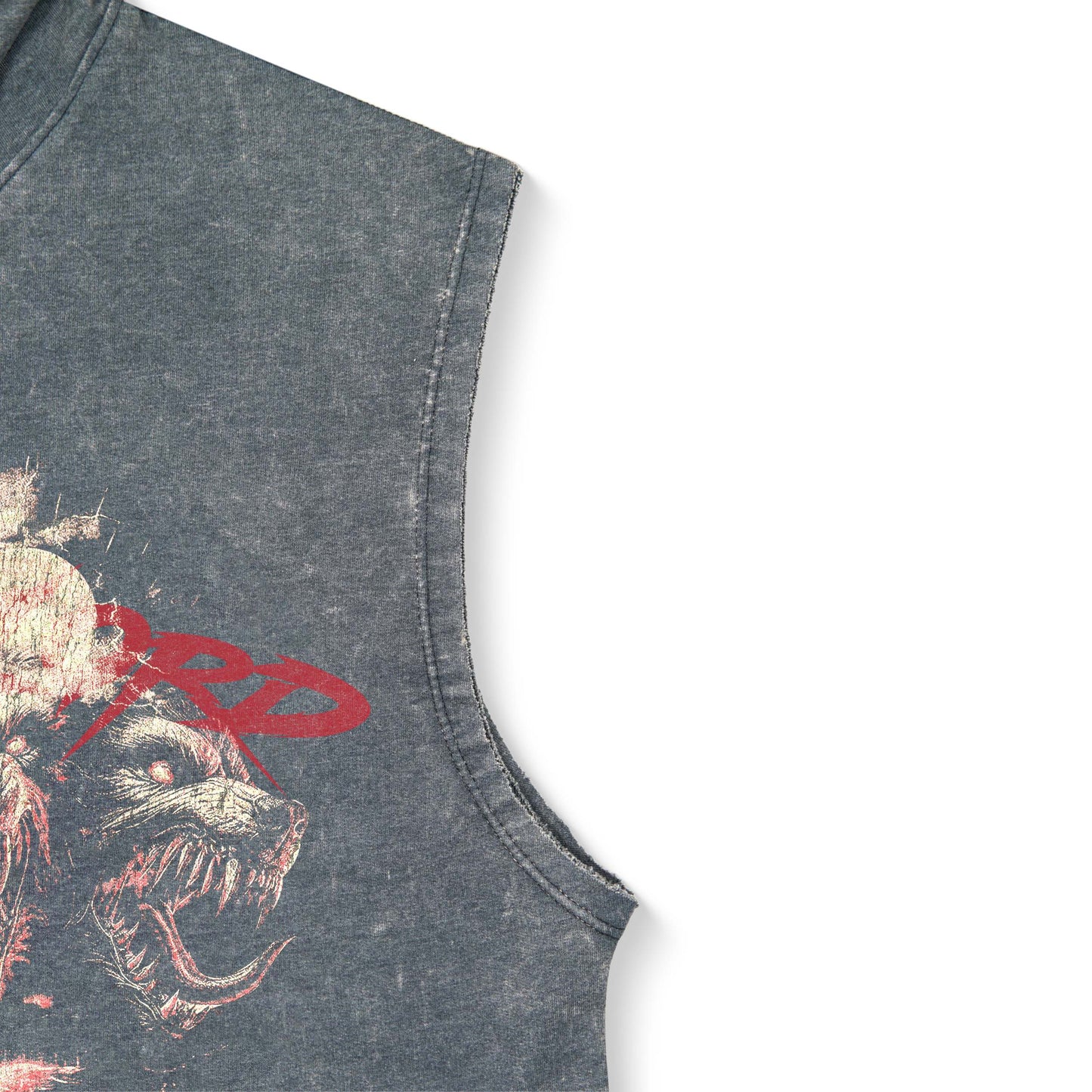 Acidwash Rugged Pitbull Cut Off Hoodies