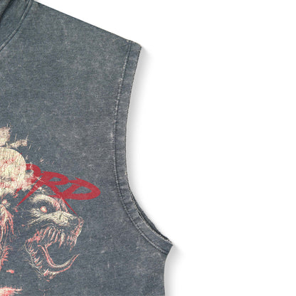 Acidwash Rugged Pitbull Cut Off Hoodies