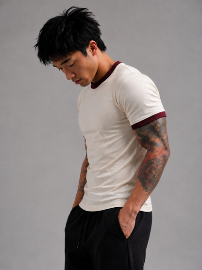 Off White & Maroon Ringer tee