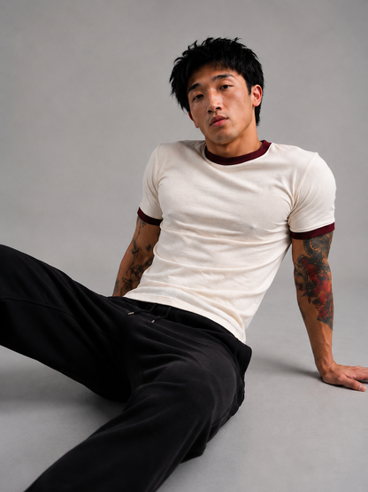 Off White & Maroon Ringer tee