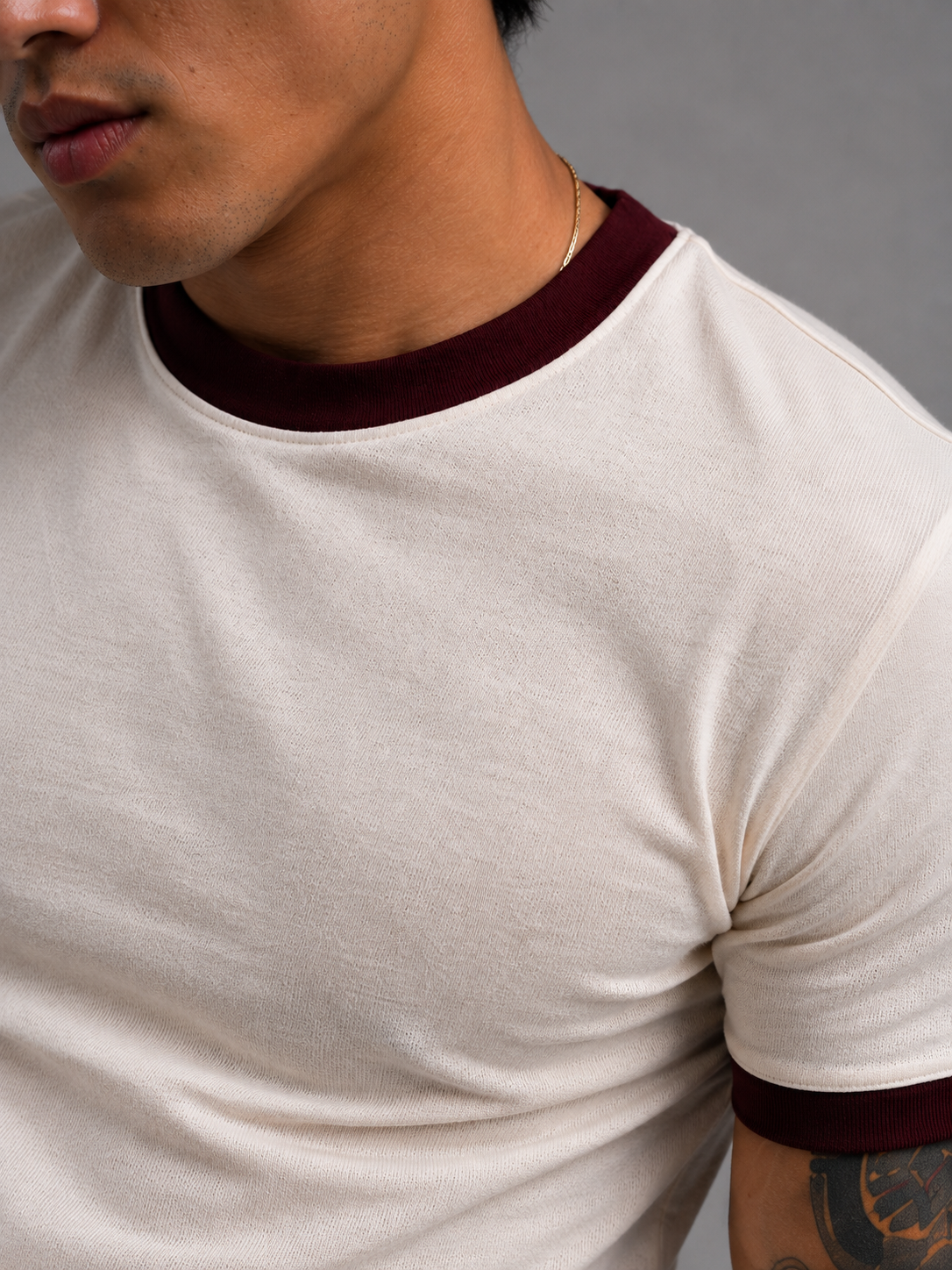 Off White & Maroon Ringer tee