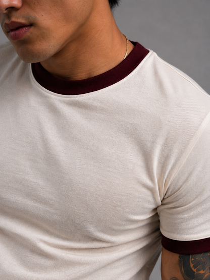 Off White & Maroon Ringer tee