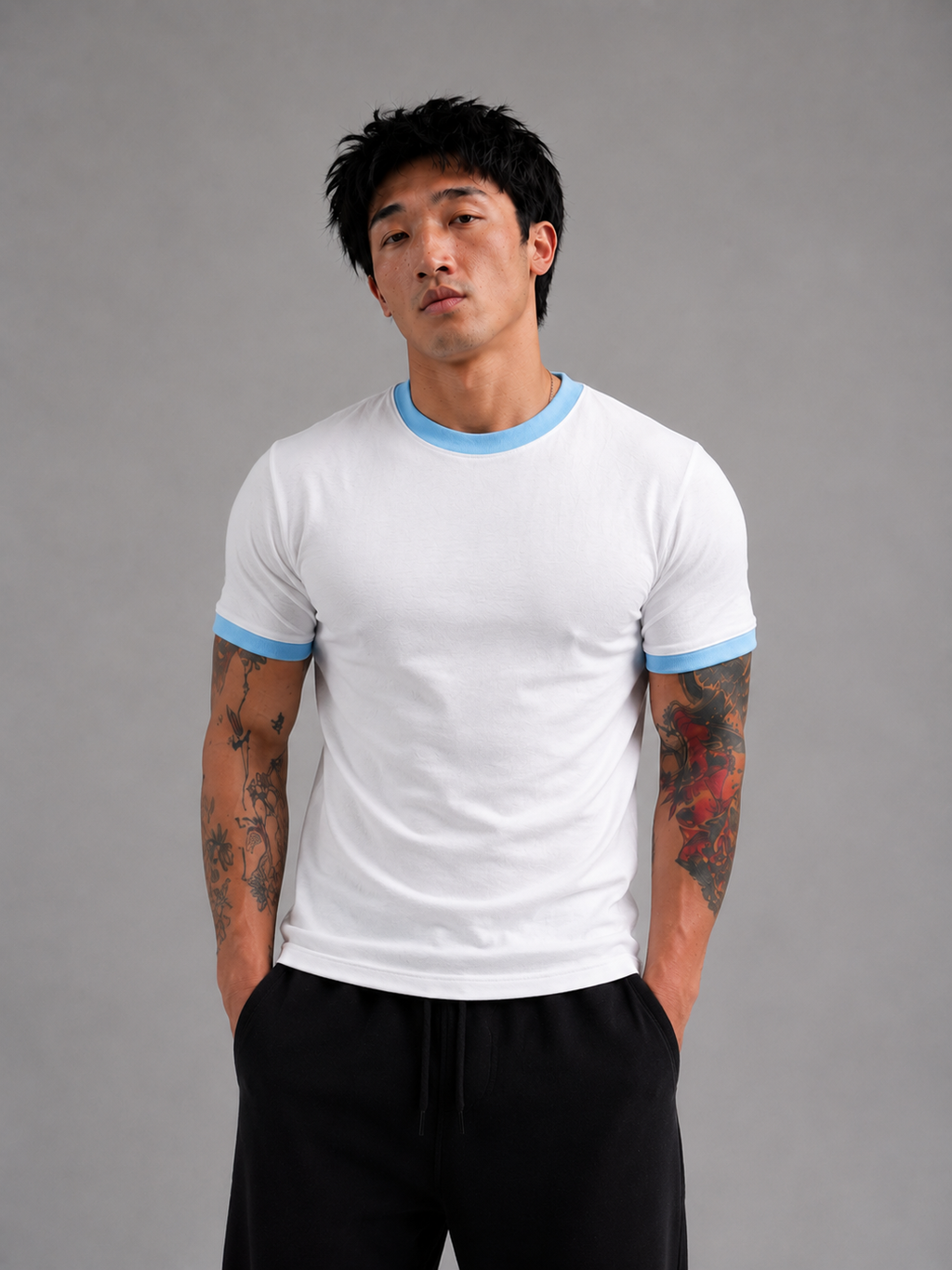 White & Sky Blue Ringer tee