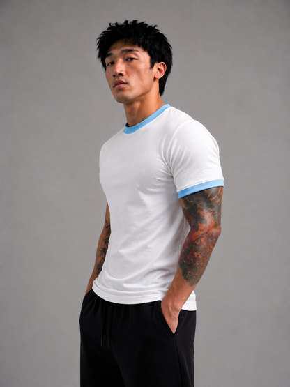 White & Sky Blue Ringer tee