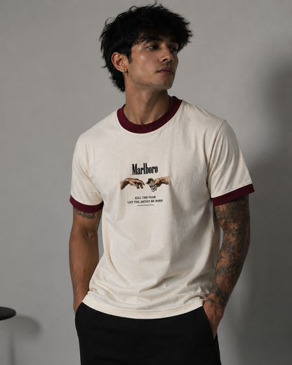 Ash Theory Off White & Maroon Ringer tee