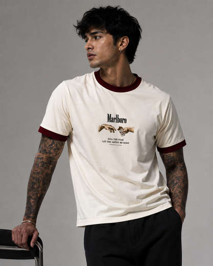 Ash Theory Off White & Maroon Ringer tee