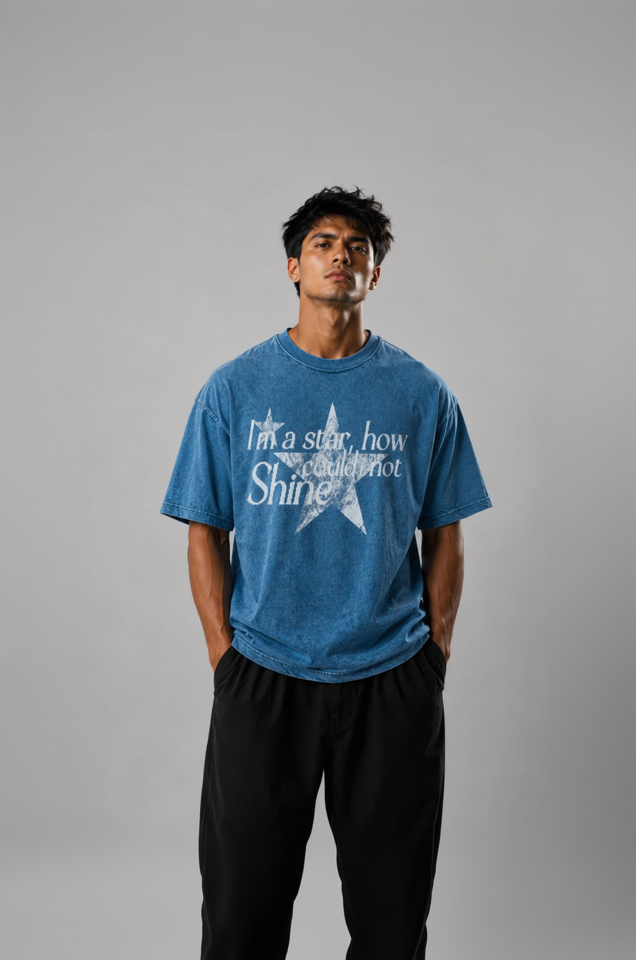 Star Statement Denim Wash Boxy Fit T-shirt