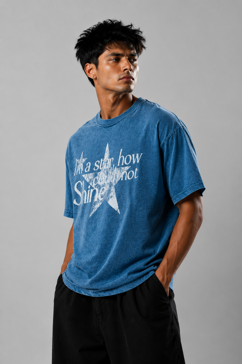 Star Statement Denim Wash Boxy Fit T-shirt