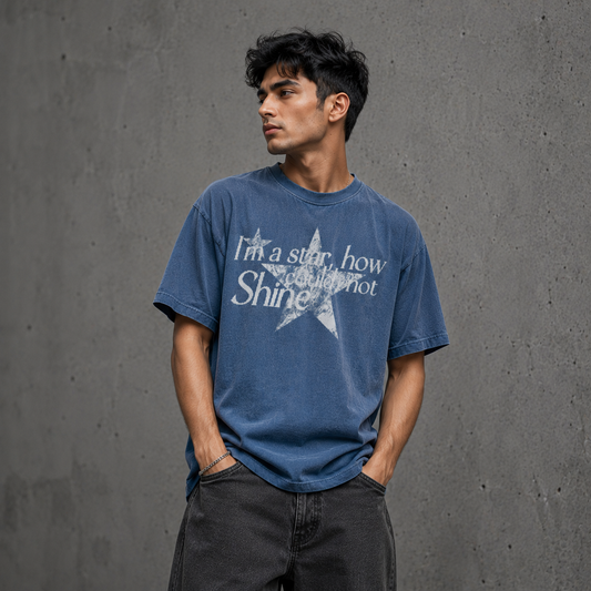 Star Statement Denim Wash Boxy Fit T-shirt