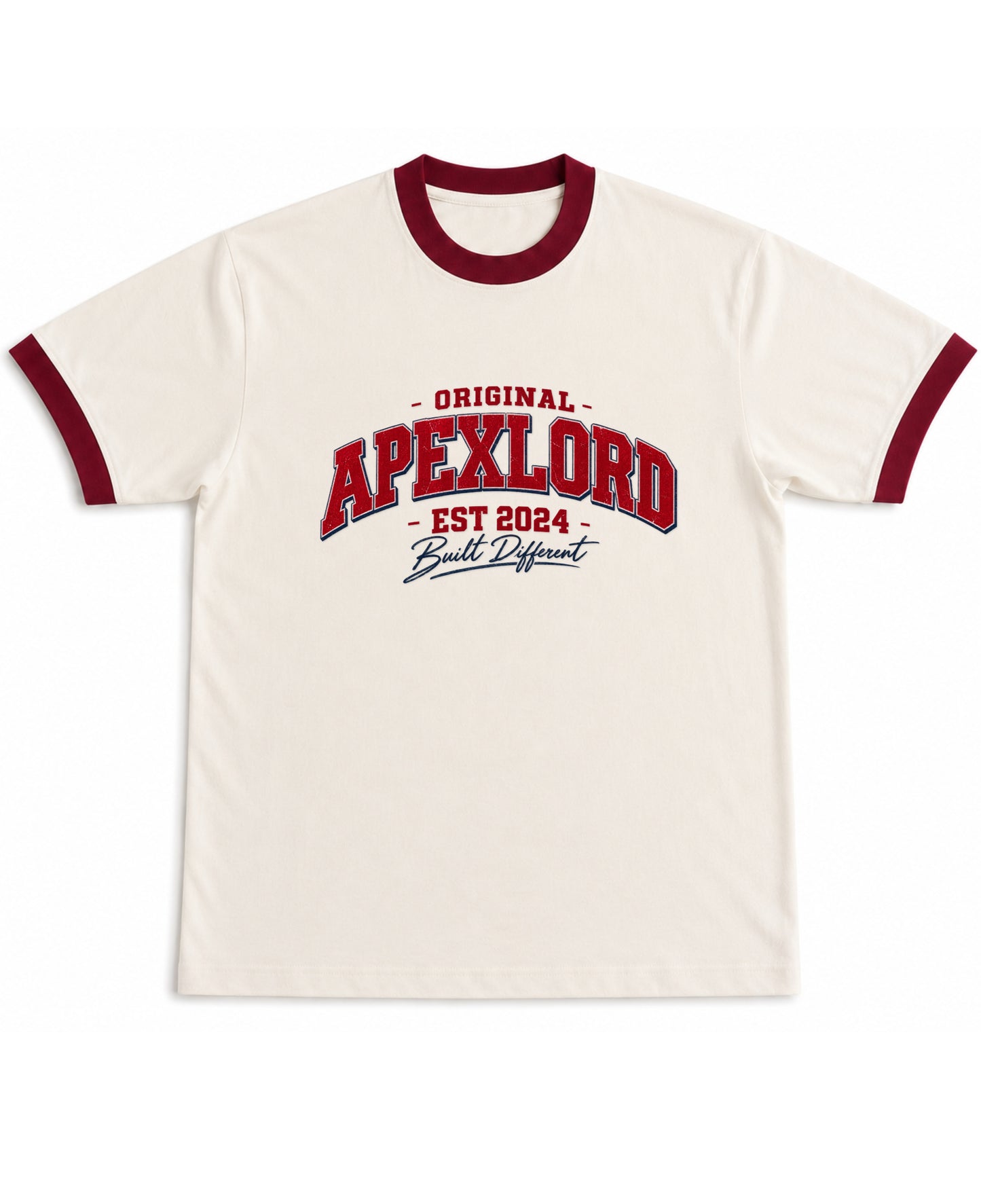 Off White & Maroon Ringer tee Front Design