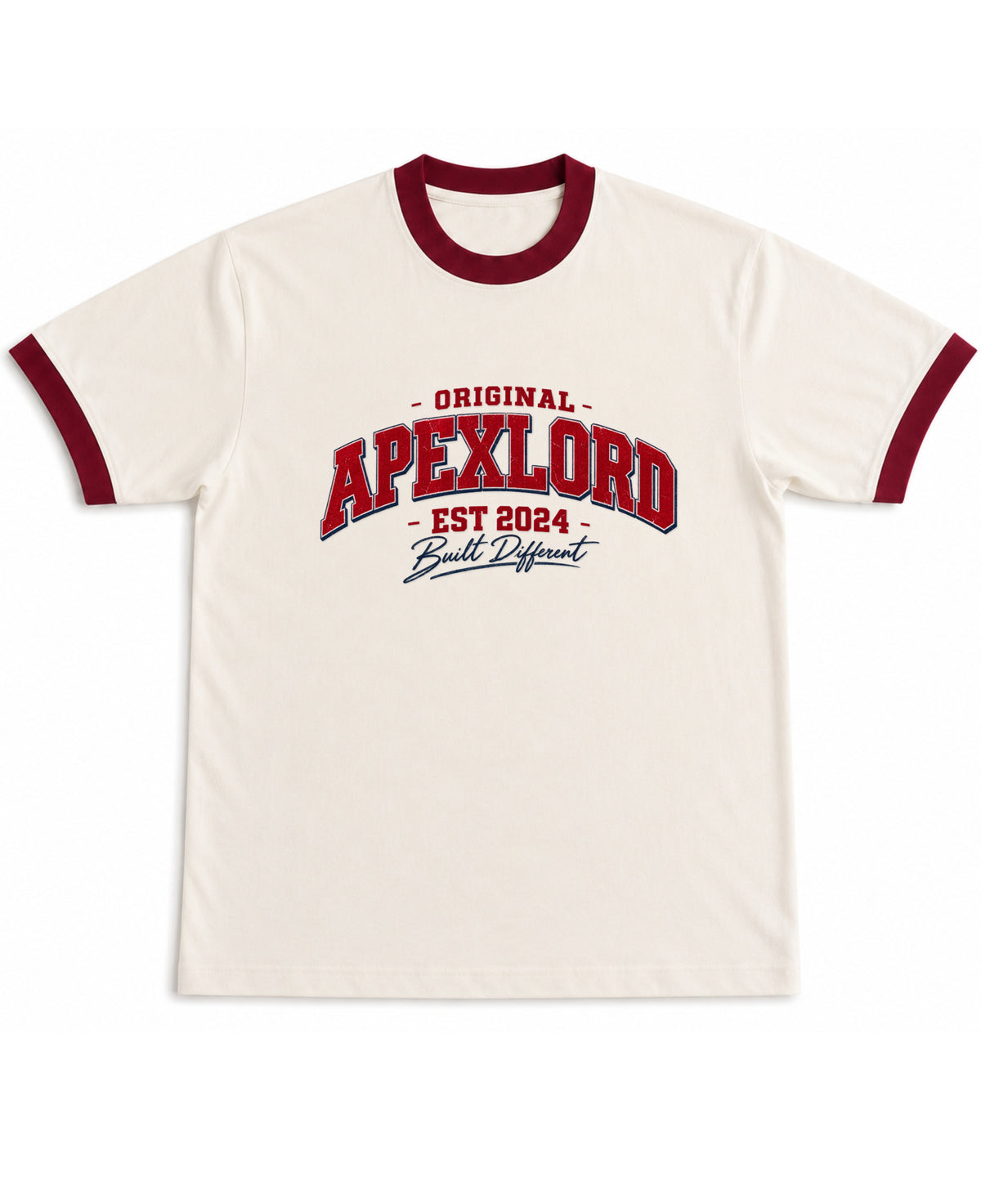 Off White & Maroon Ringer tee Front Design