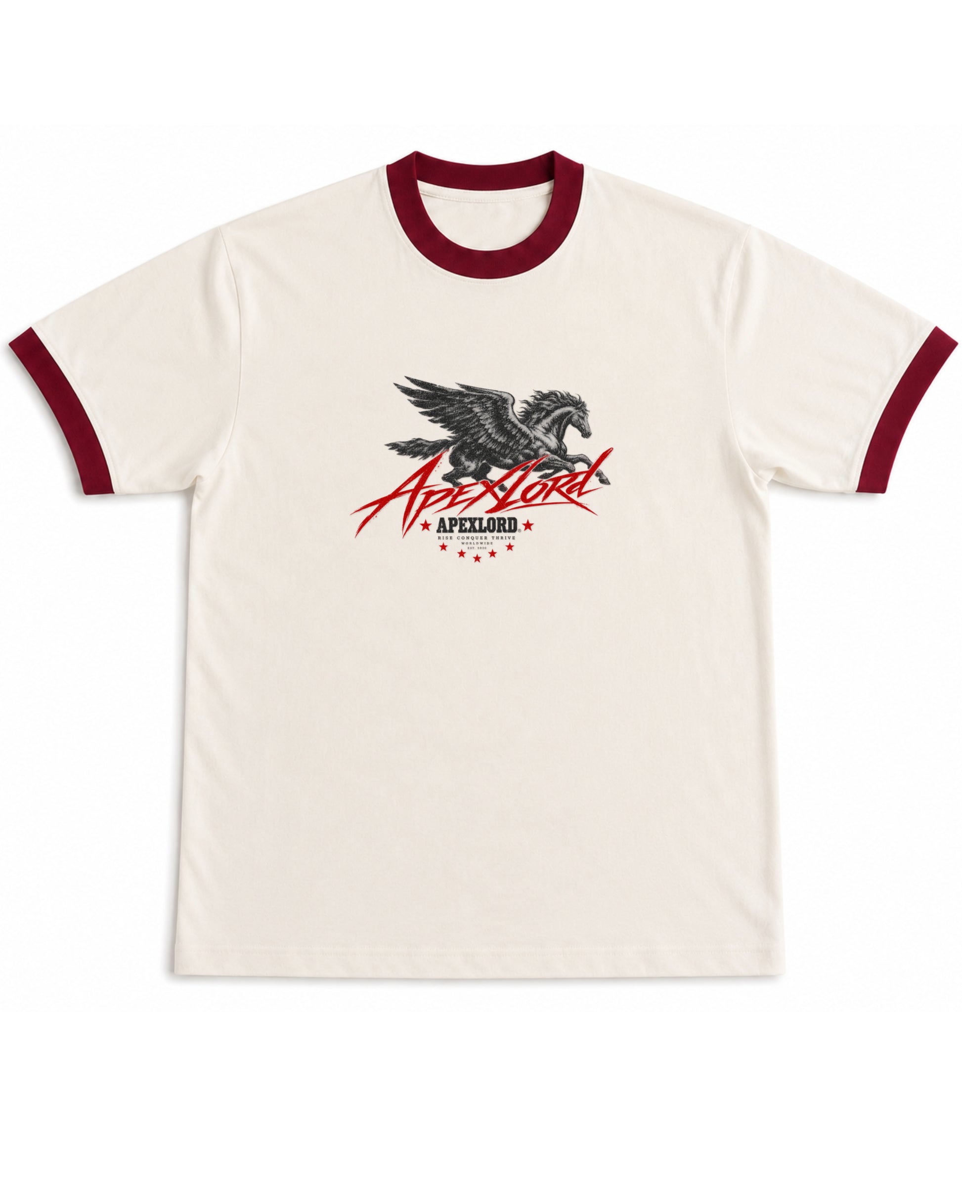 Off White & Maroon Ringer tee Front Design