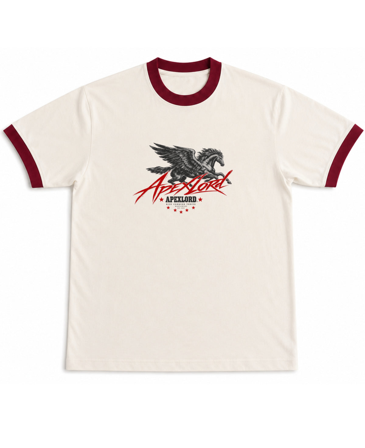 Off White & Maroon Ringer tee Front Design