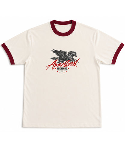 Off White & Maroon Ringer tee Front Design