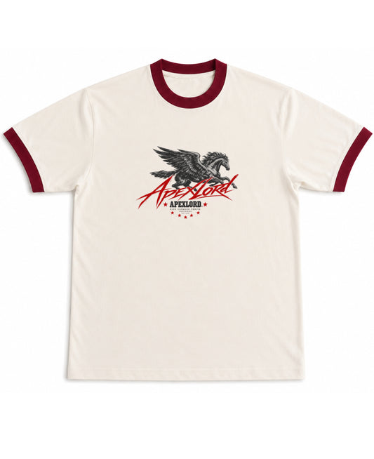 Off White & Maroon Ringer tee Front Design