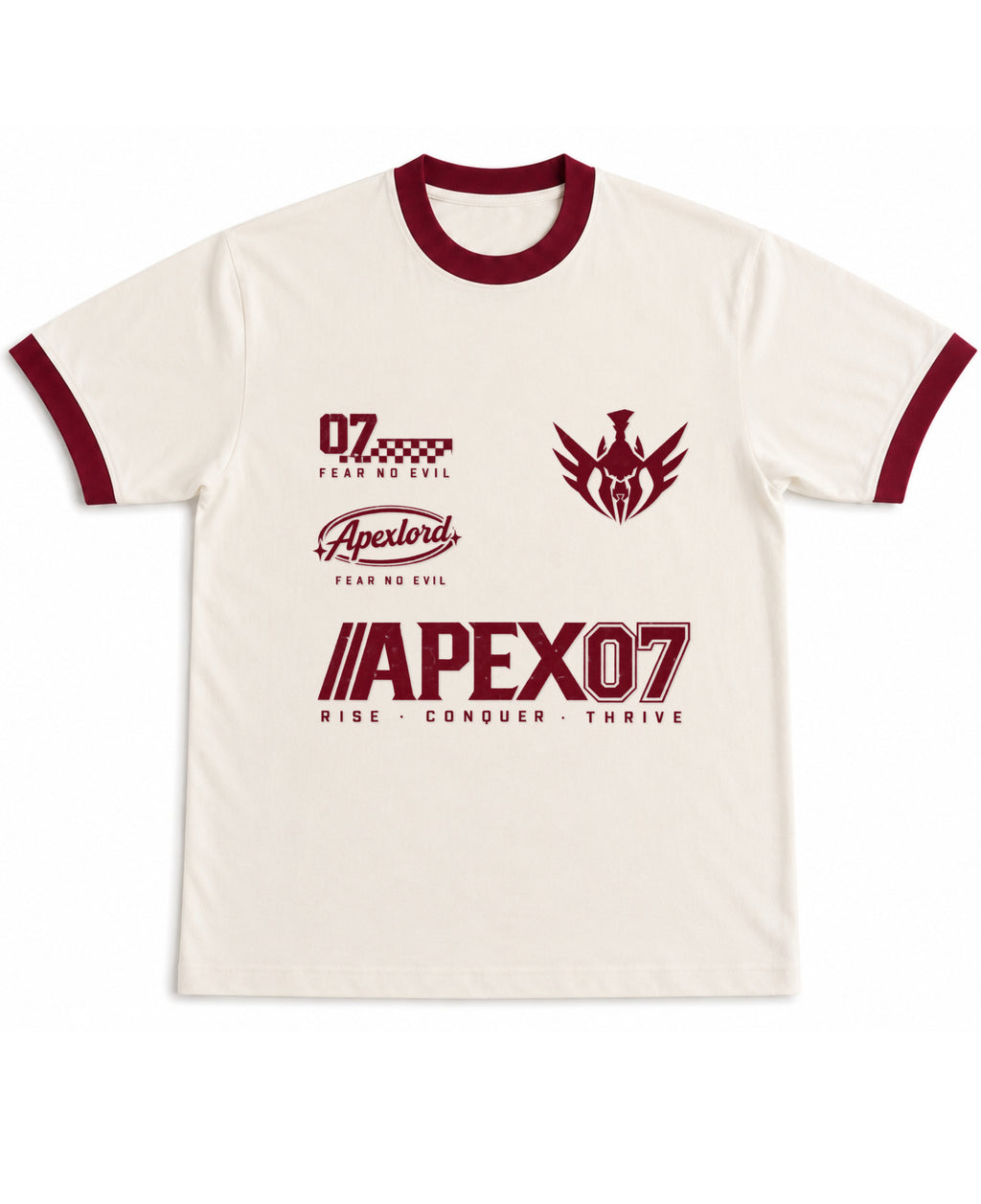 Off White & Maroon Ringer tee Front Design