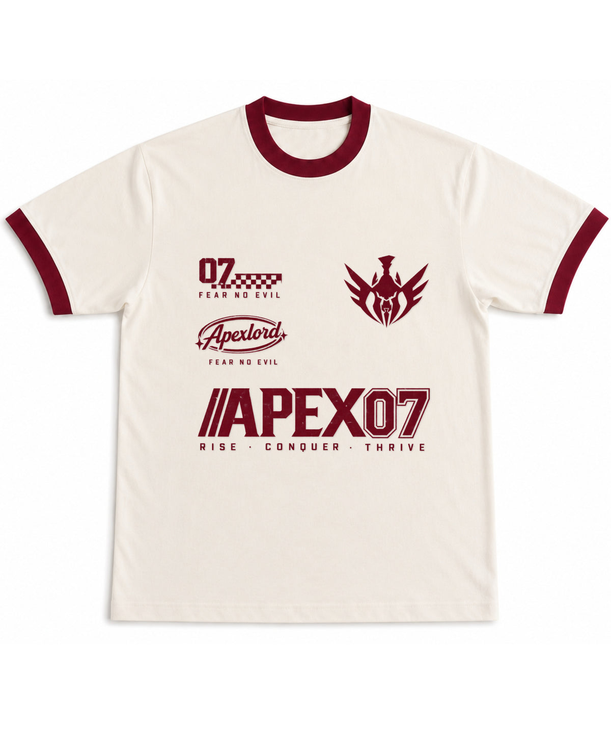 Off White & Maroon Ringer tee Front Design