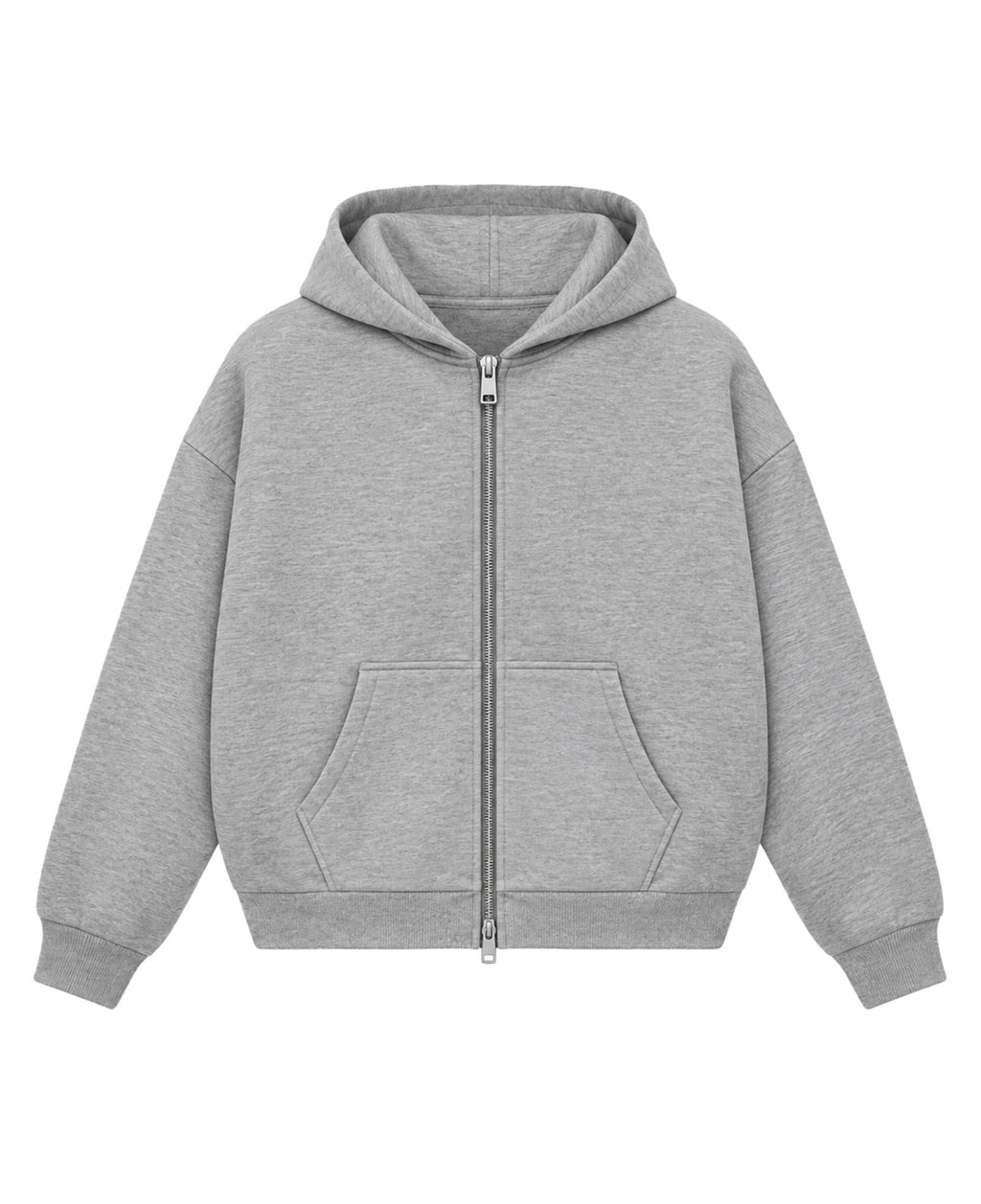 Grey Boxy Double Zipped Hoodie Front Design