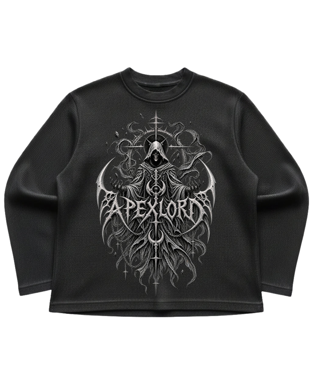 Black waffle knit oversized full-sleeve Front Design