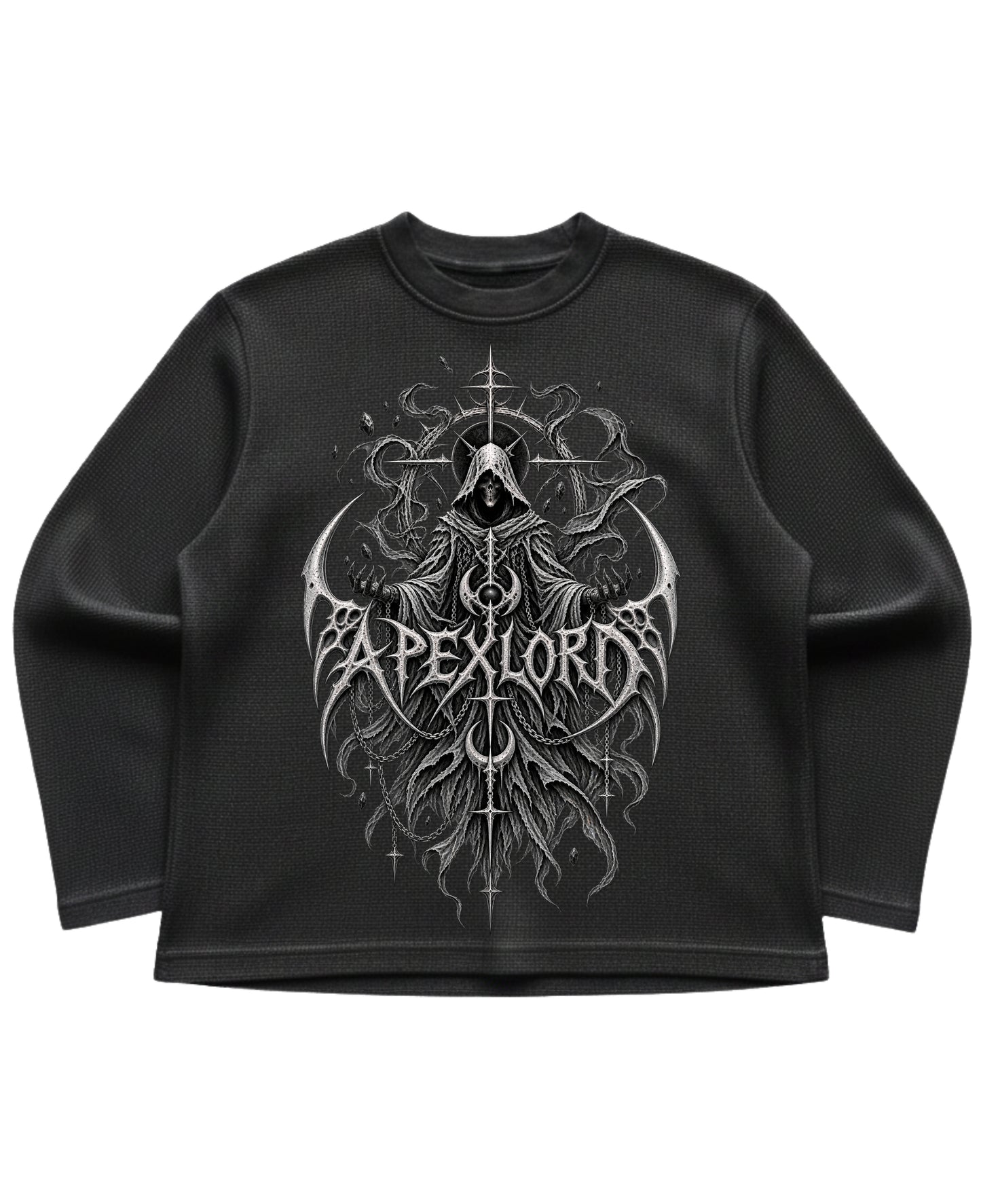Black waffle knit oversized full-sleeve Front Design