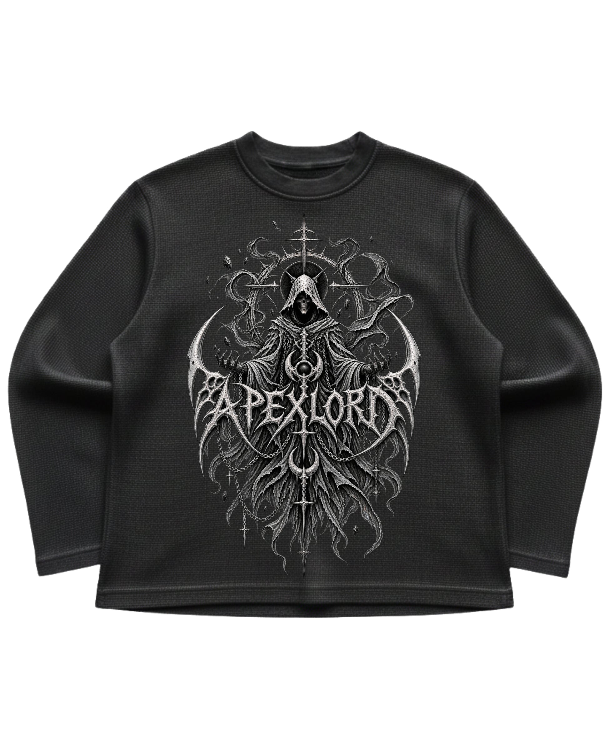Black waffle knit oversized full-sleeve Front Design