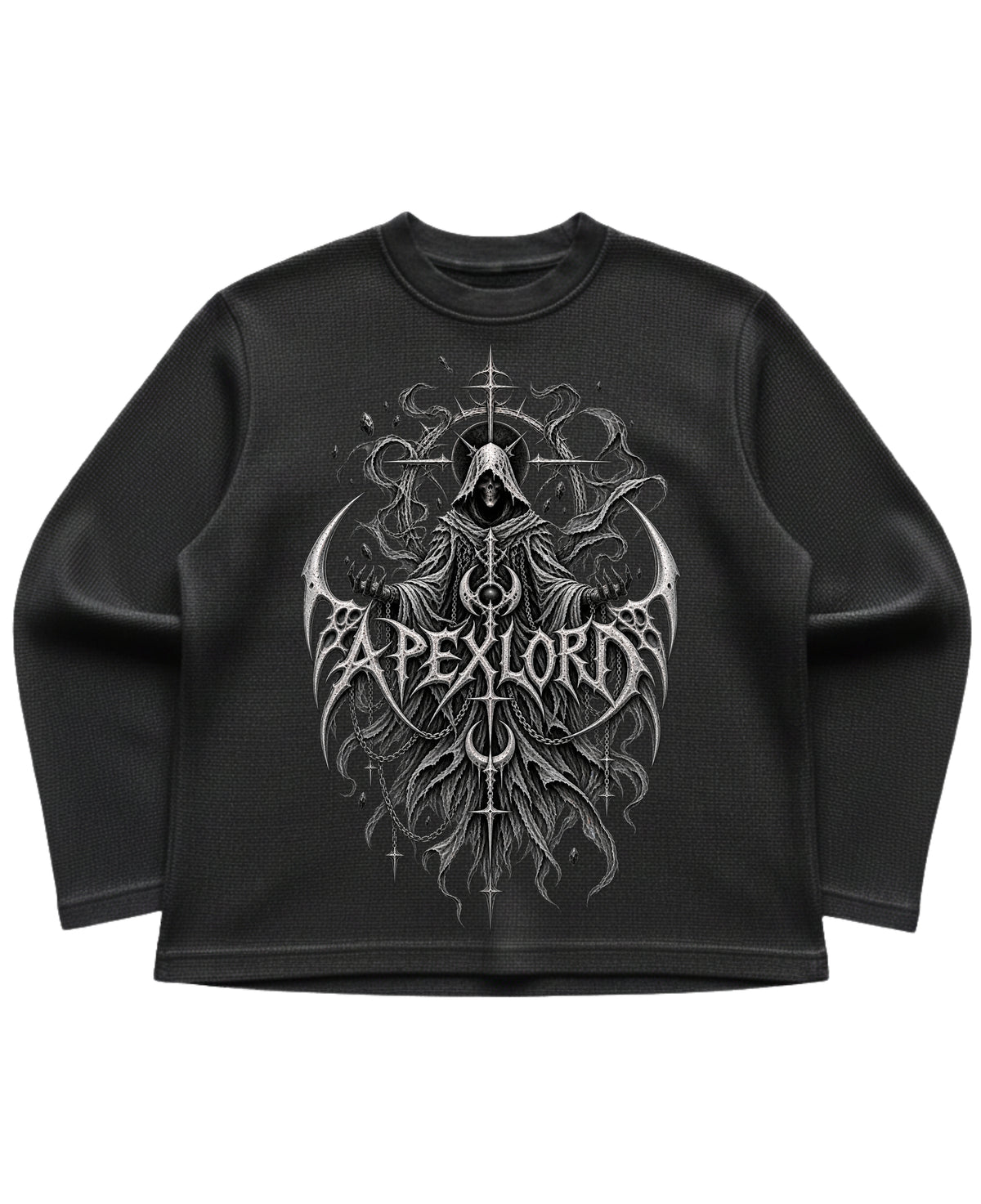 Black waffle knit oversized full-sleeve Front Design