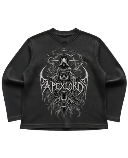 Black waffle knit oversized full-sleeve Front Design