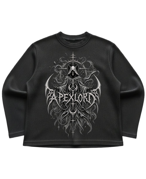 Black waffle knit oversized full-sleeve Front Design