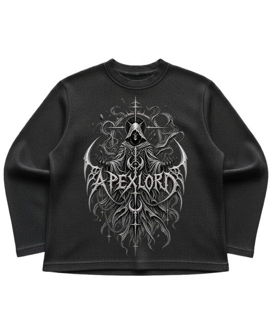 Black waffle knit oversized full-sleeve Front Design