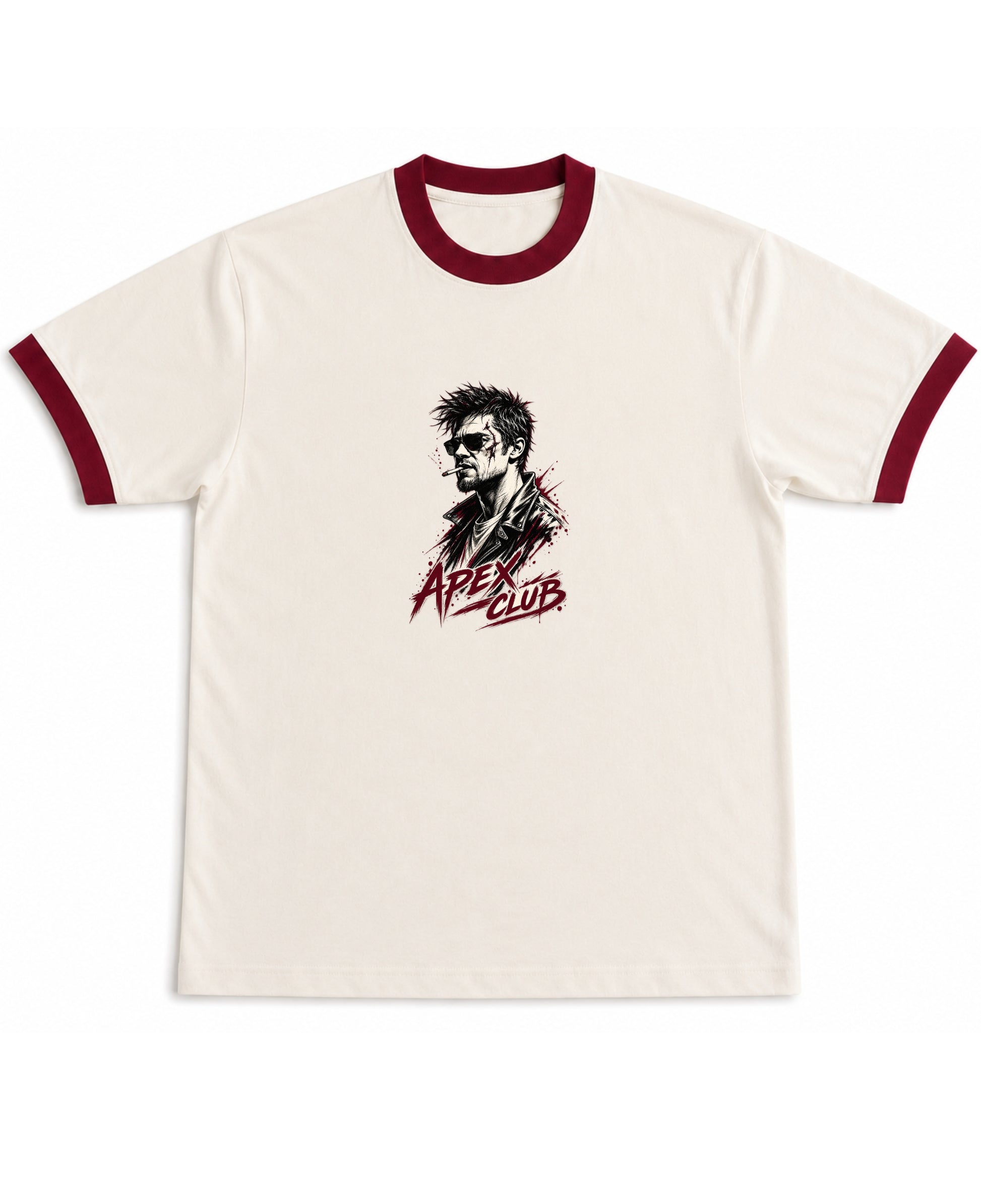Off White & Maroon Ringer tee Front Design