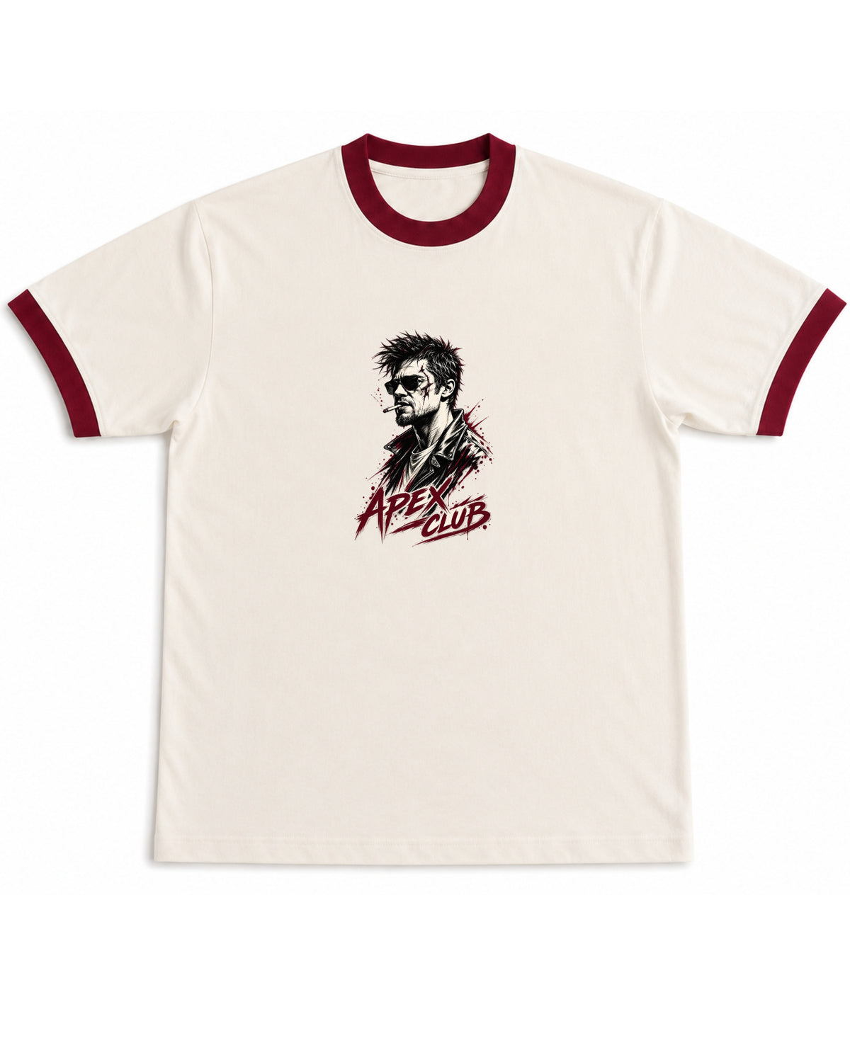 Off White & Maroon Ringer tee Front Design