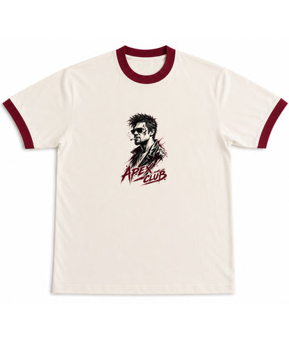 Off White & Maroon Ringer tee Front Design