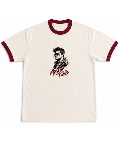 Off White & Maroon Ringer tee Front Design