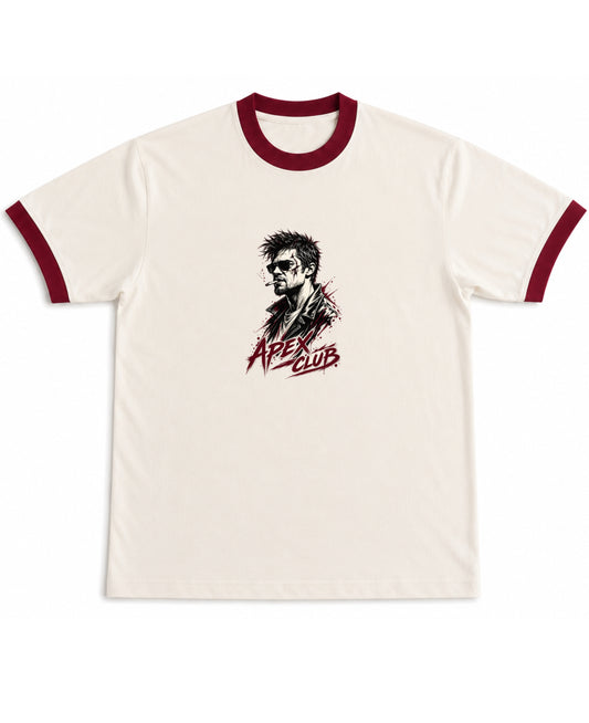 Off White & Maroon Ringer tee Front Design
