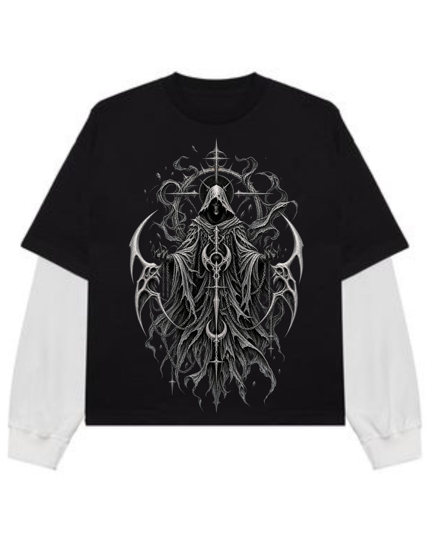 Black With White Sleeve Oversized Tee Front Design