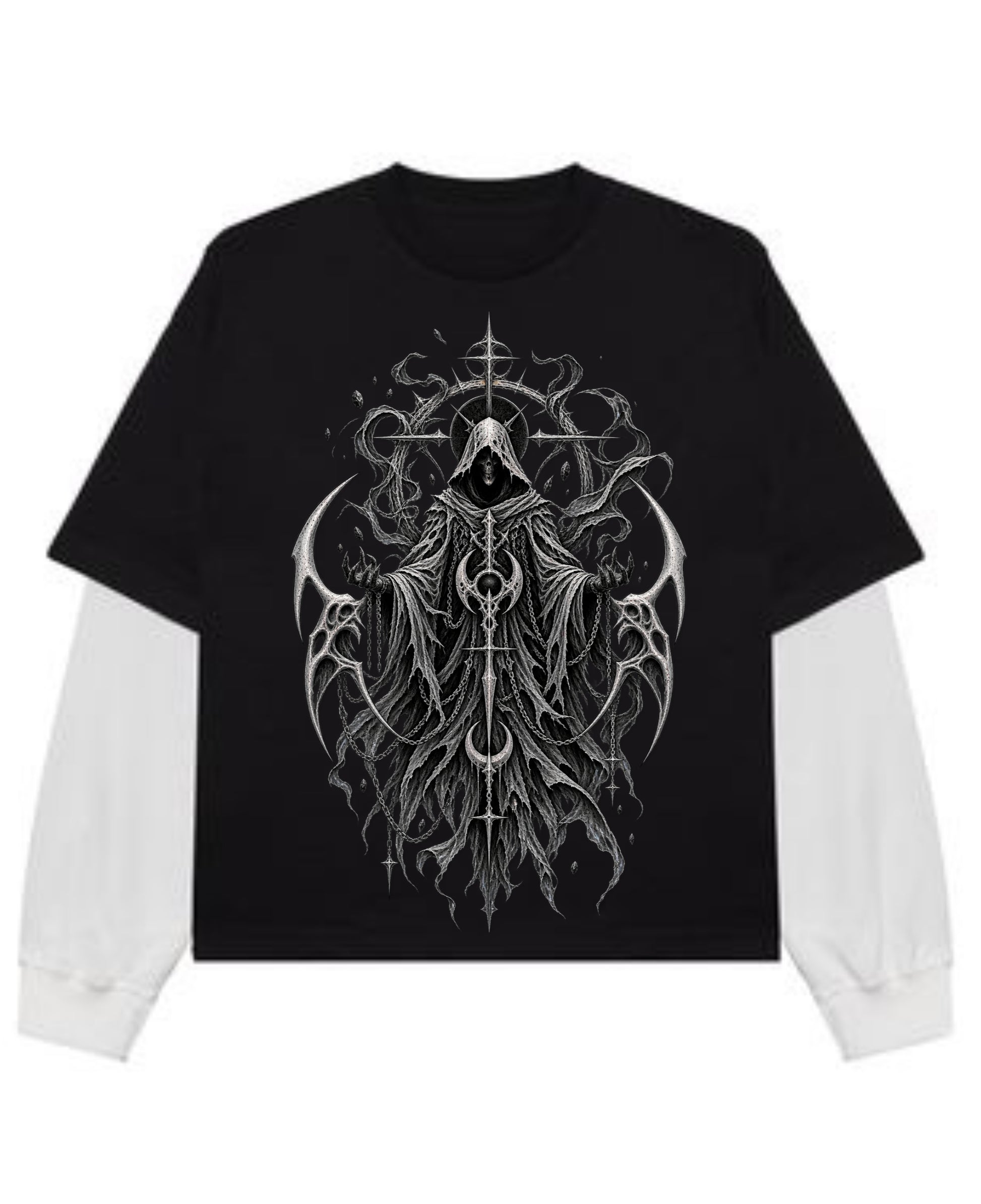 Black With White Sleeve Oversized Tee Front Design