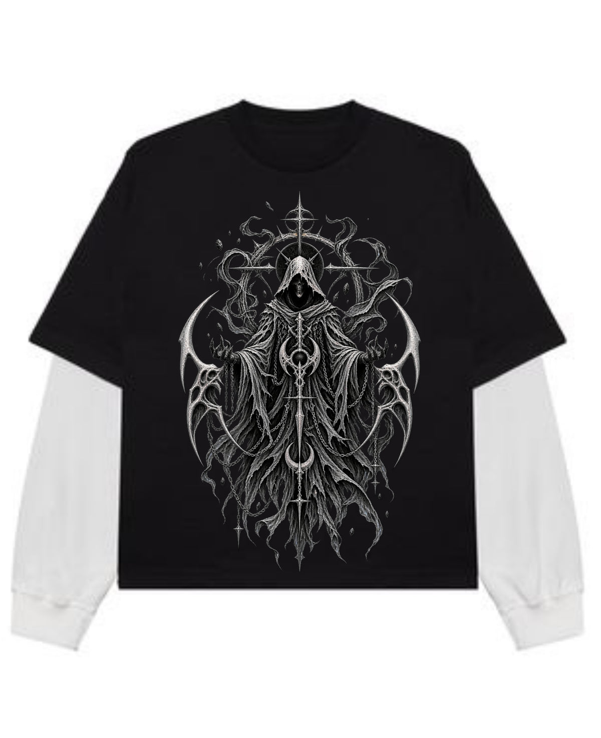 Black With White Sleeve Oversized Tee Front Design
