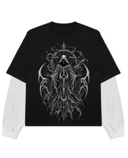 Black With White Sleeve Oversized Tee Front Design