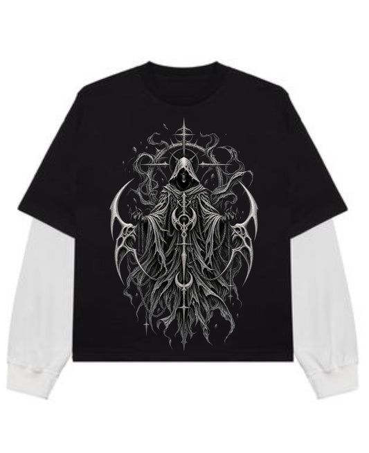 Black With White Sleeve Oversized Tee Front Design
