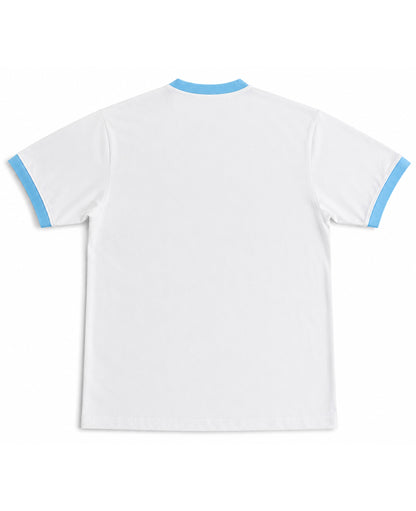 White & Sky Blue Ringer tee Back Design