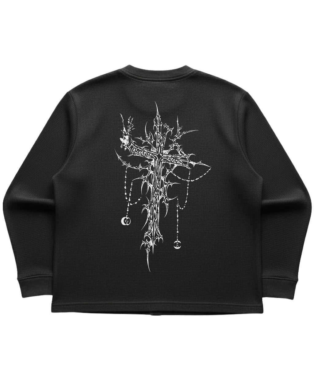 Black waffle knit oversized full-sleeve Back Design