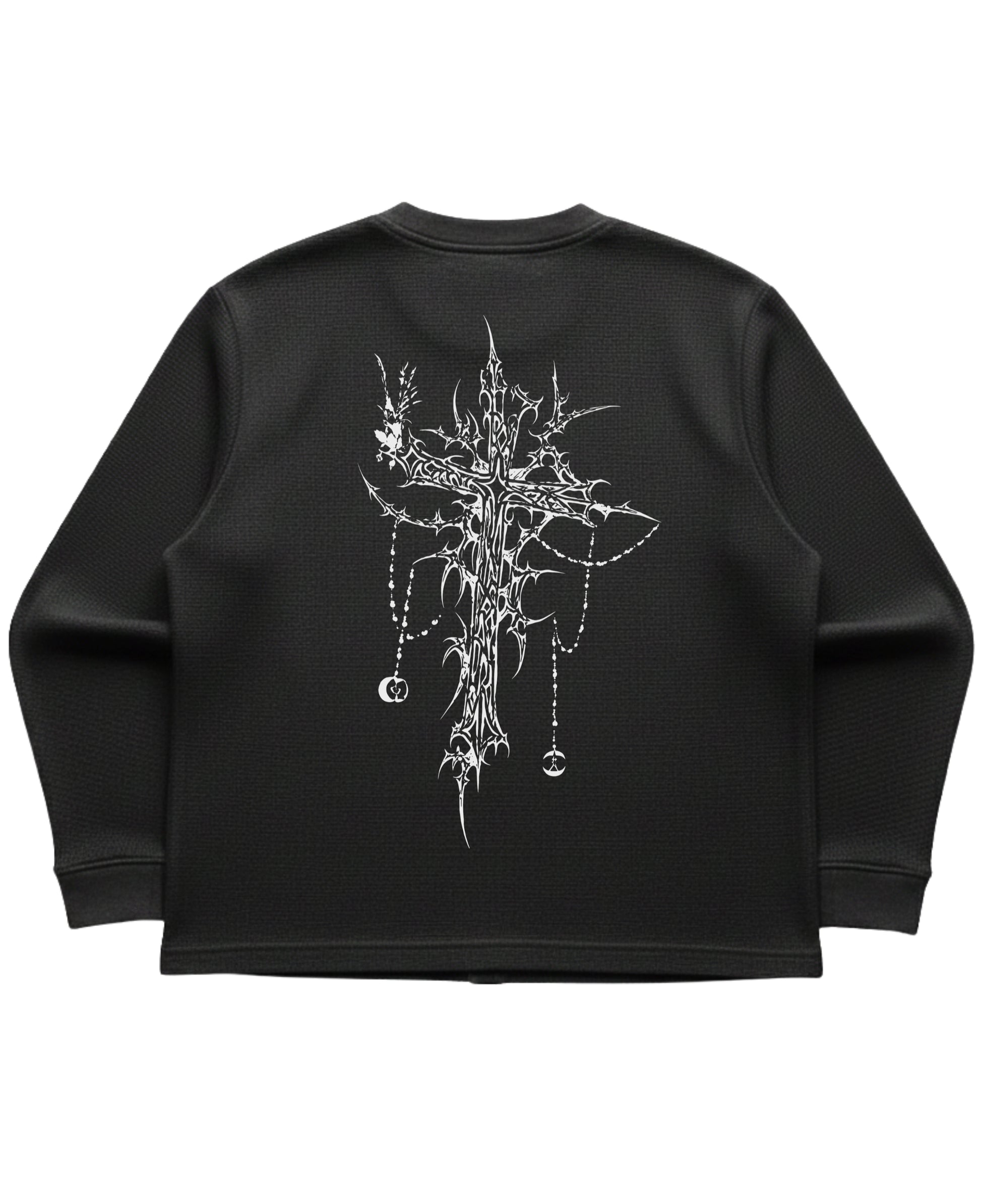Black waffle knit oversized full-sleeve Back Design