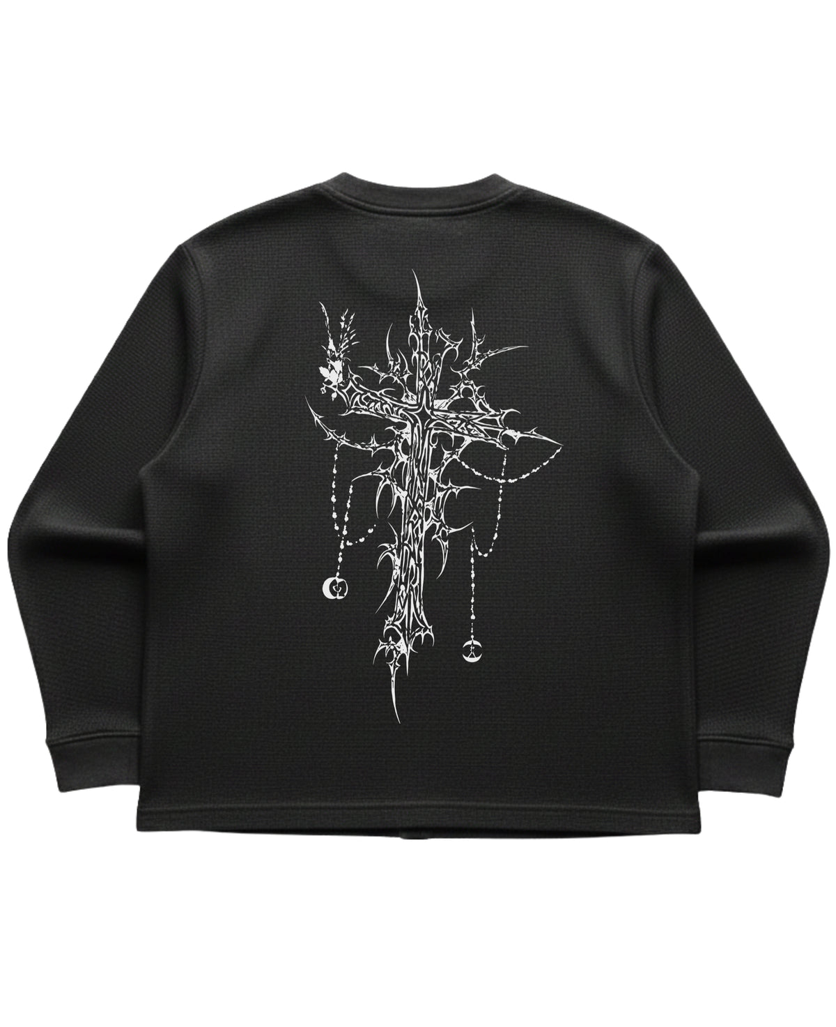 Black waffle knit oversized full-sleeve Back Design