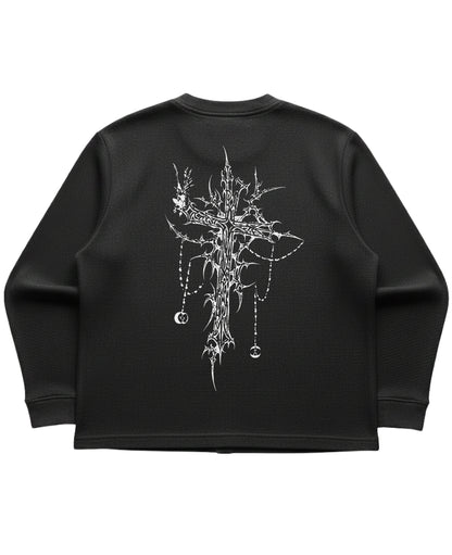 Black waffle knit oversized full-sleeve Back Design